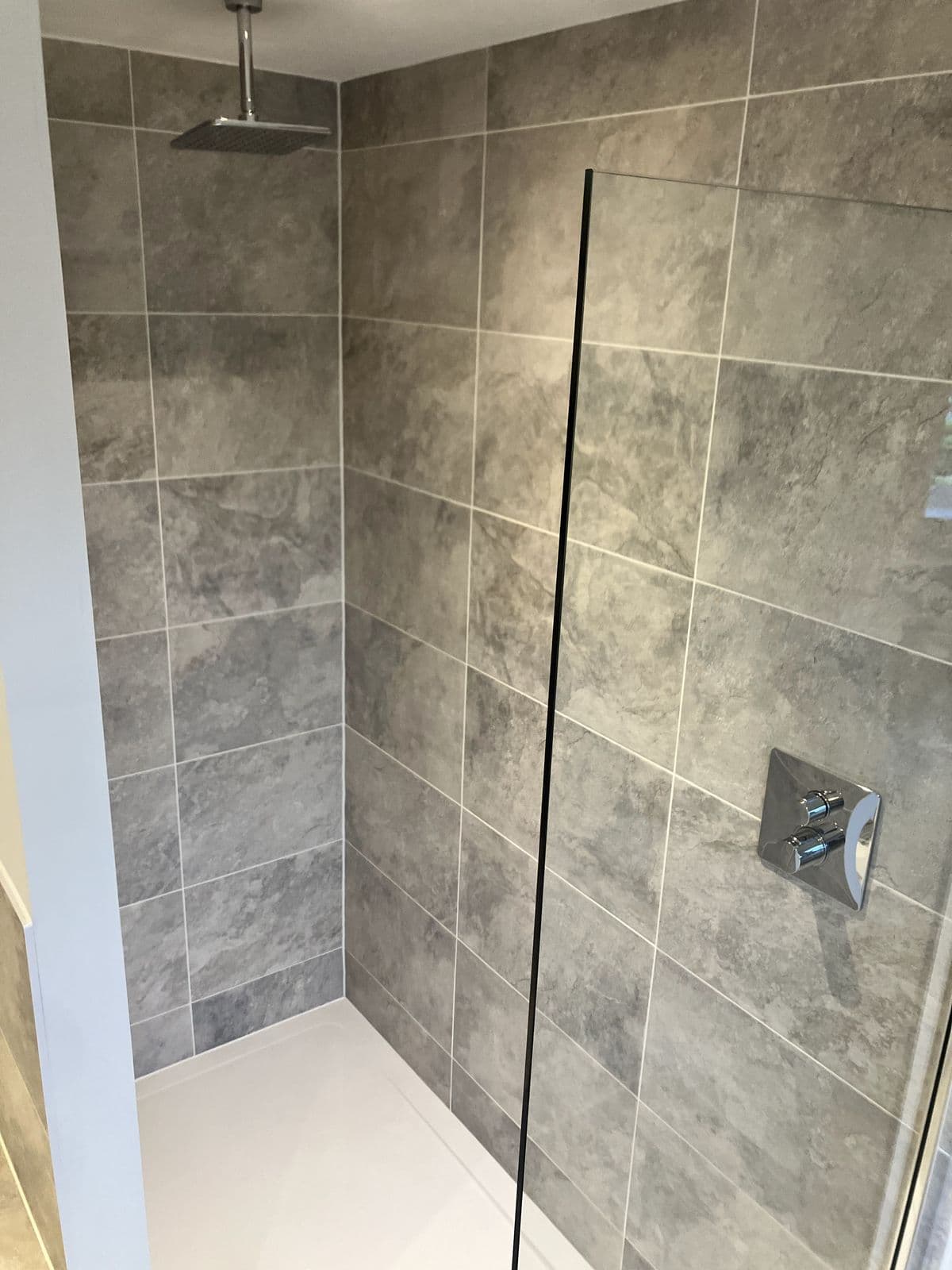 Recent Maycor bathroom project - recessed shower niche with feature tiling