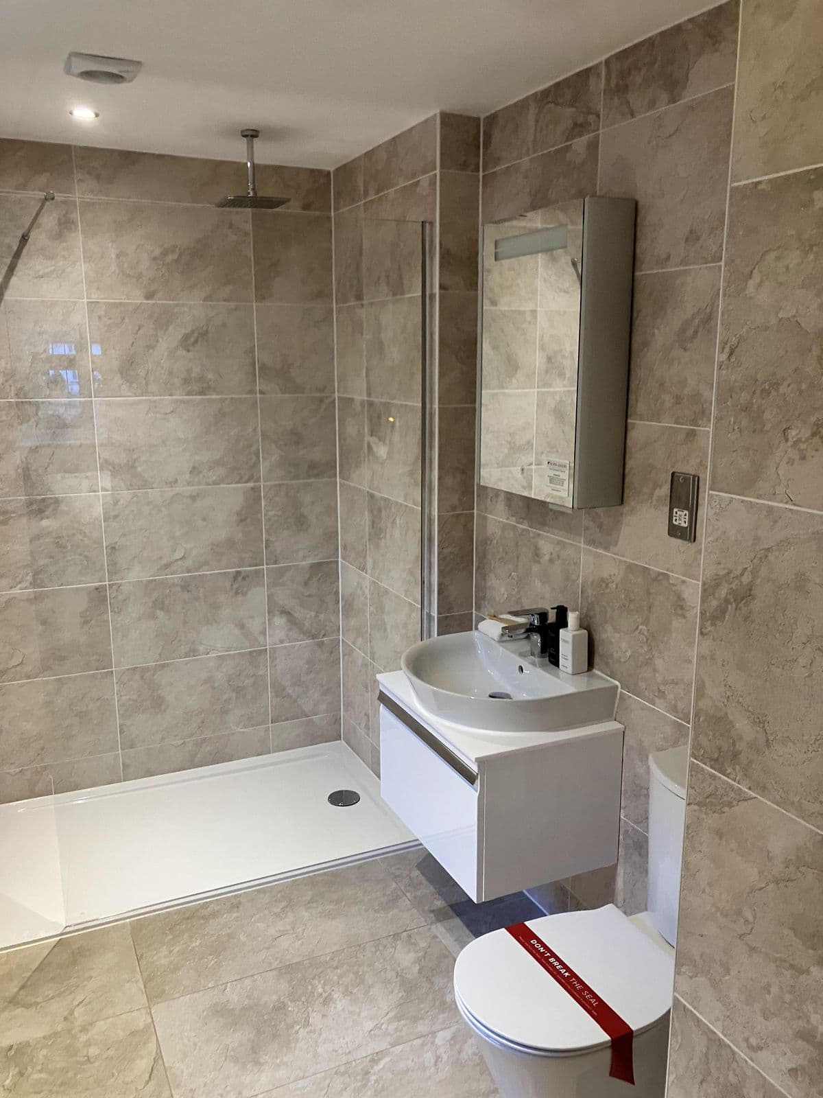 Recent Maycor bathroom project - shower enclosure with rainfall shower head