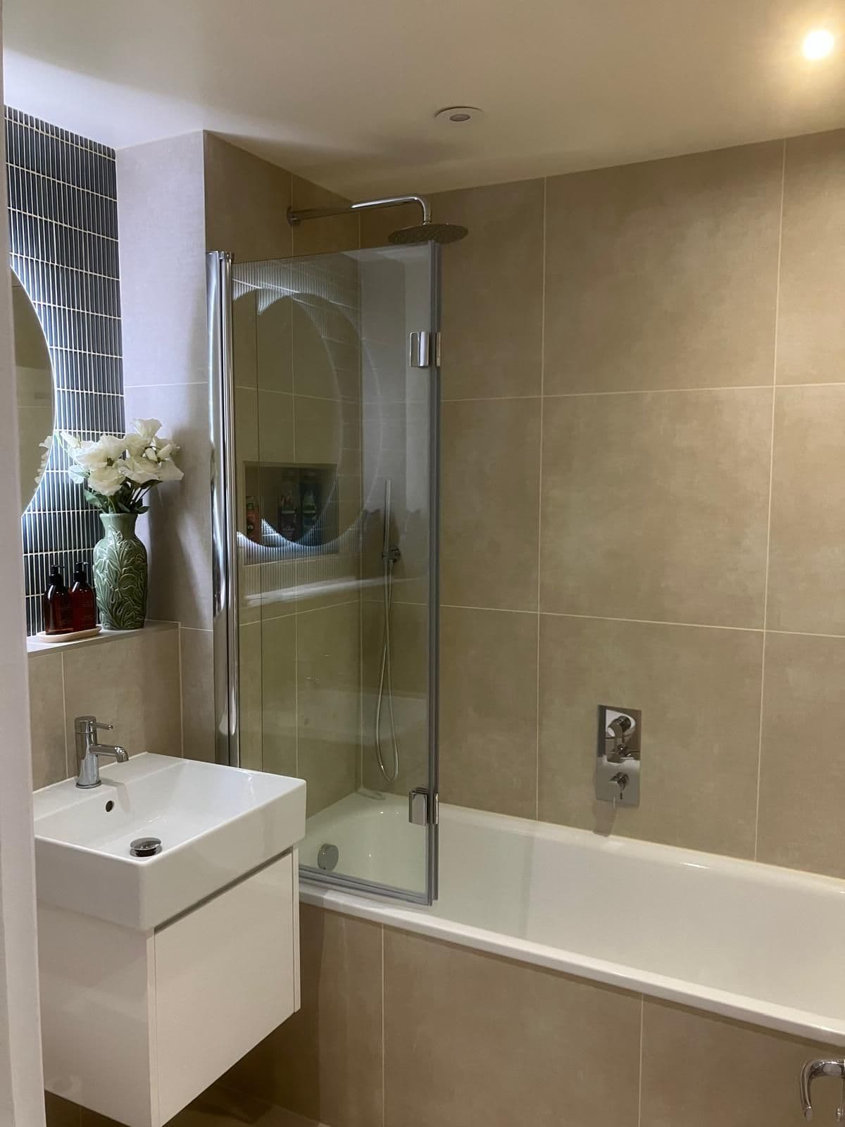 London bathroom refurbishment - shower enclosure with rainfall shower head