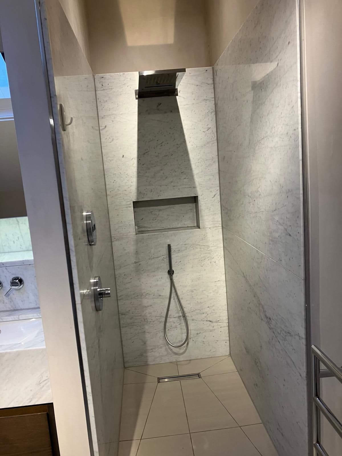London bathroom refurbishment - patterned floor tiles