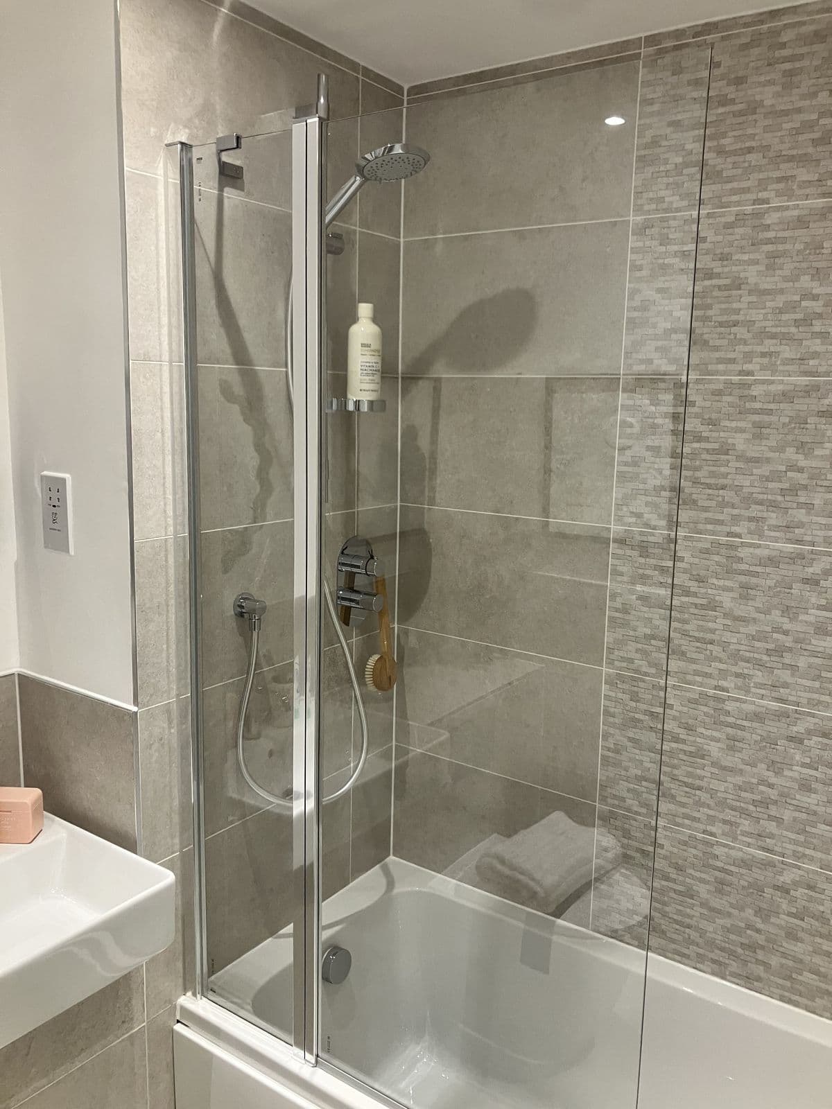 Bathroom renovation detail - shower enclosure with rainfall shower head