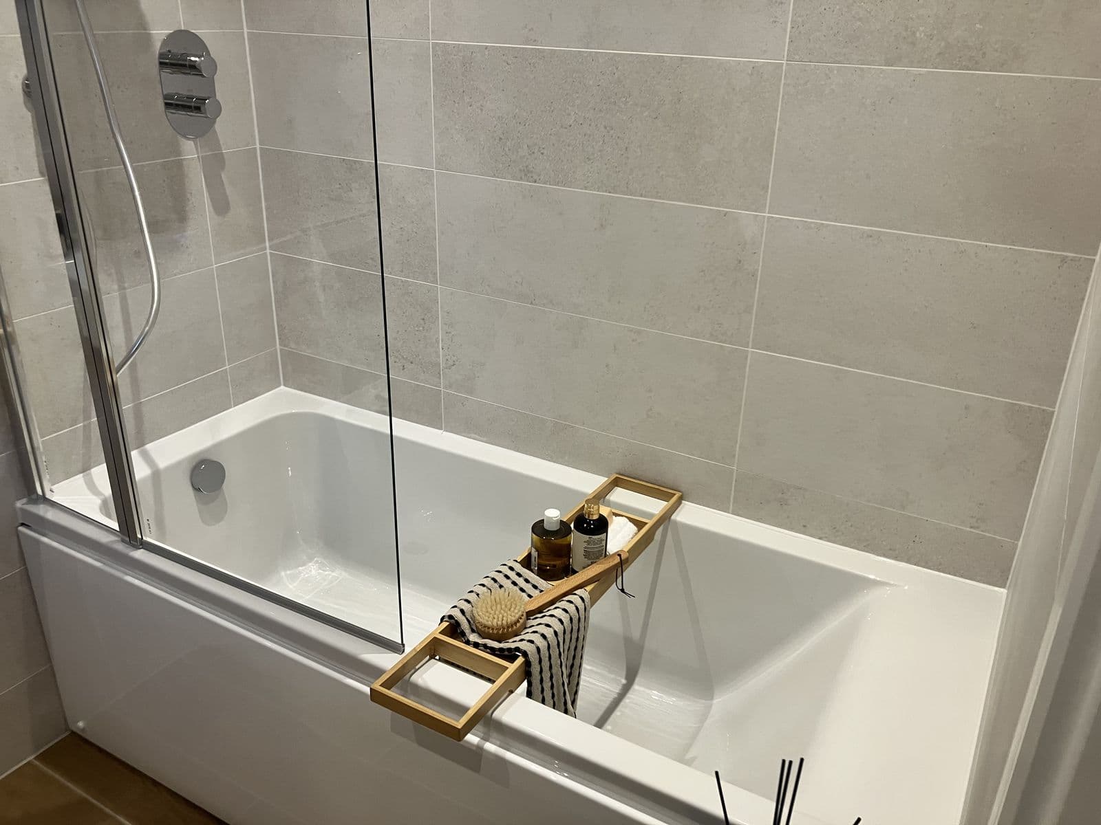 Bathroom renovation detail - en-suite layout with shower and basin